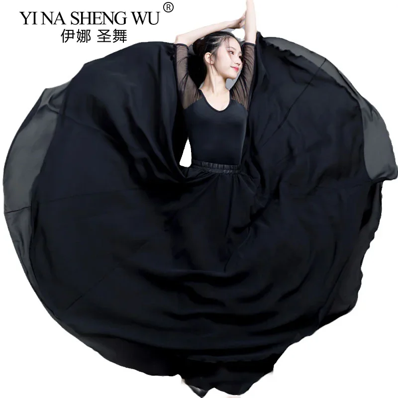 Spódnica szyfonowa z podwójnymi warstwami obracanymi o 720 stopni, spódnica do tańca ludowego chińskiego, spódnica do tańca brzucha, spódnica z wysokim stanem, spódnica do połowy ciała, spódnica do występów scenicznych