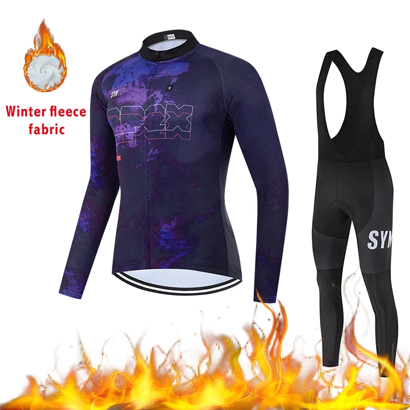 

2025 SYN men's cycling suit long set fleece warm road bike cycling jacket winter cycling jersey cycling bib cushion