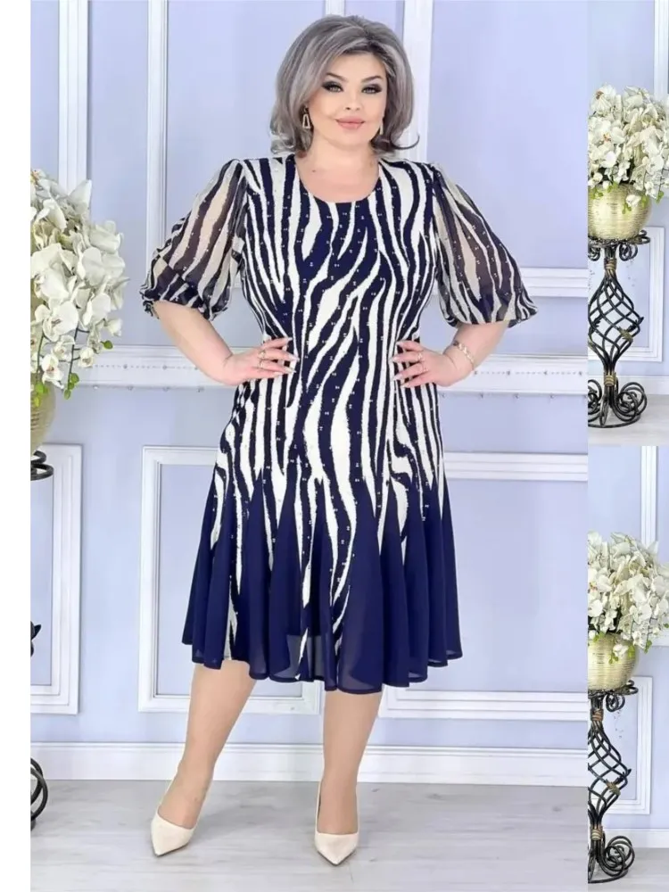 

Casual Dress Dresses 2025 Woman Simple Style Vestido Women's Clothing All-match Temperament Elegant Loose Quarter Sleeve Printed