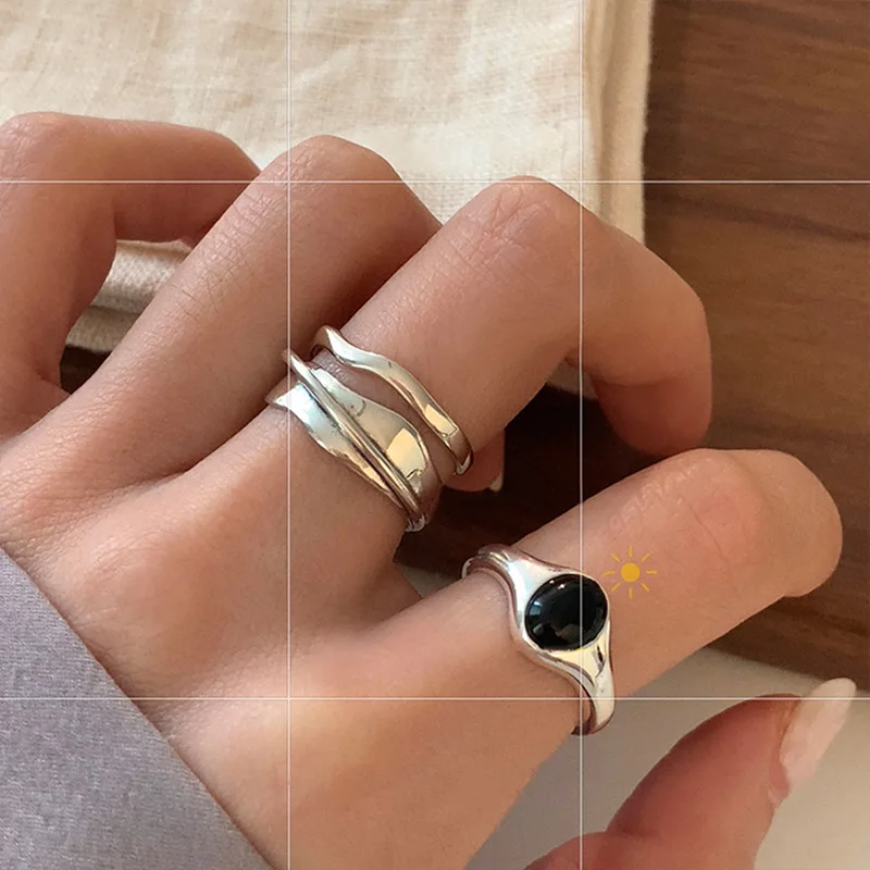 Кольца из стерлингового серебра 925 пробы, Модные Винтажные парные кольца в стиле хип-хоп с черным камнем, дизайнерские украшения из тайского