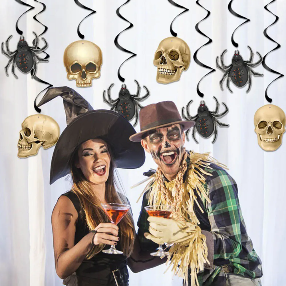 

1Set Skull and Spider Halloween Decorations Set Including Banner Hanging Spirals Easy Installation Reusable Halloween Party