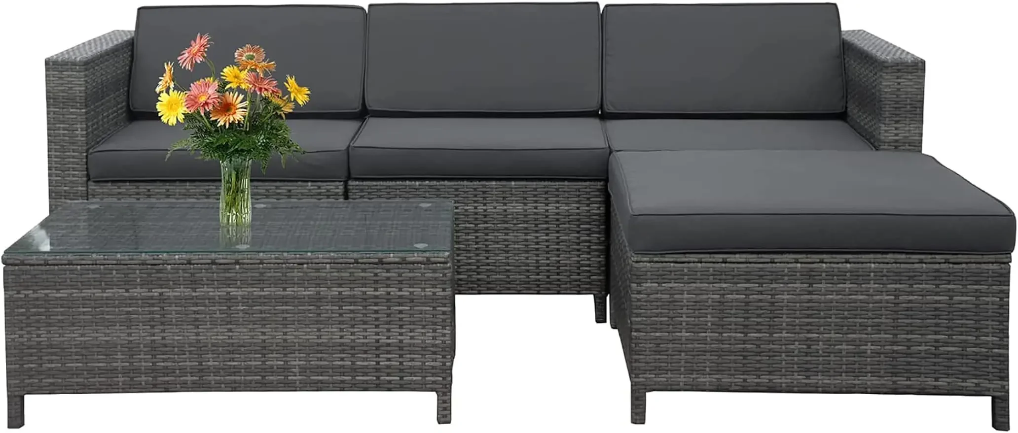 

Weather Resistant Rattan Outside Couch, Waterproof Conversation Sofa for Balcony, Porch, Backyard, Deck, Garden