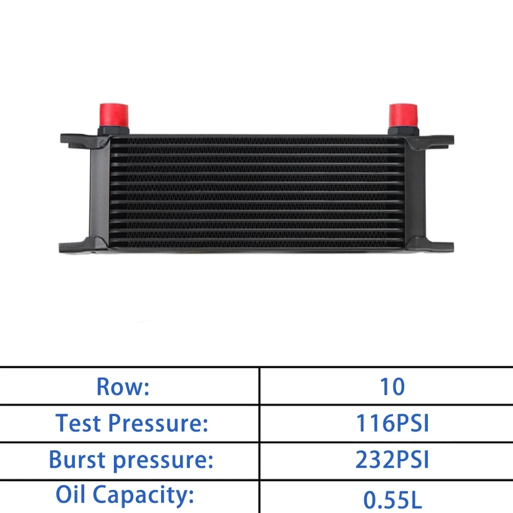 Universal 13 Rows Transmission Oil Cooler with AN10 Oil Filter Sandwich Adapter Nylon Braided Fuel Hose Mounting Kit