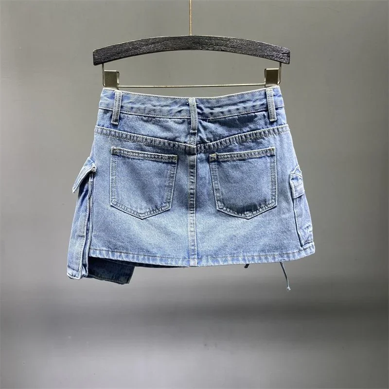 TPJB Irregular Pocket Cargo Dress Denim Skirt Women Clothing Summer Sexy A-line Hip Skirts Female Bottoms Streetwear