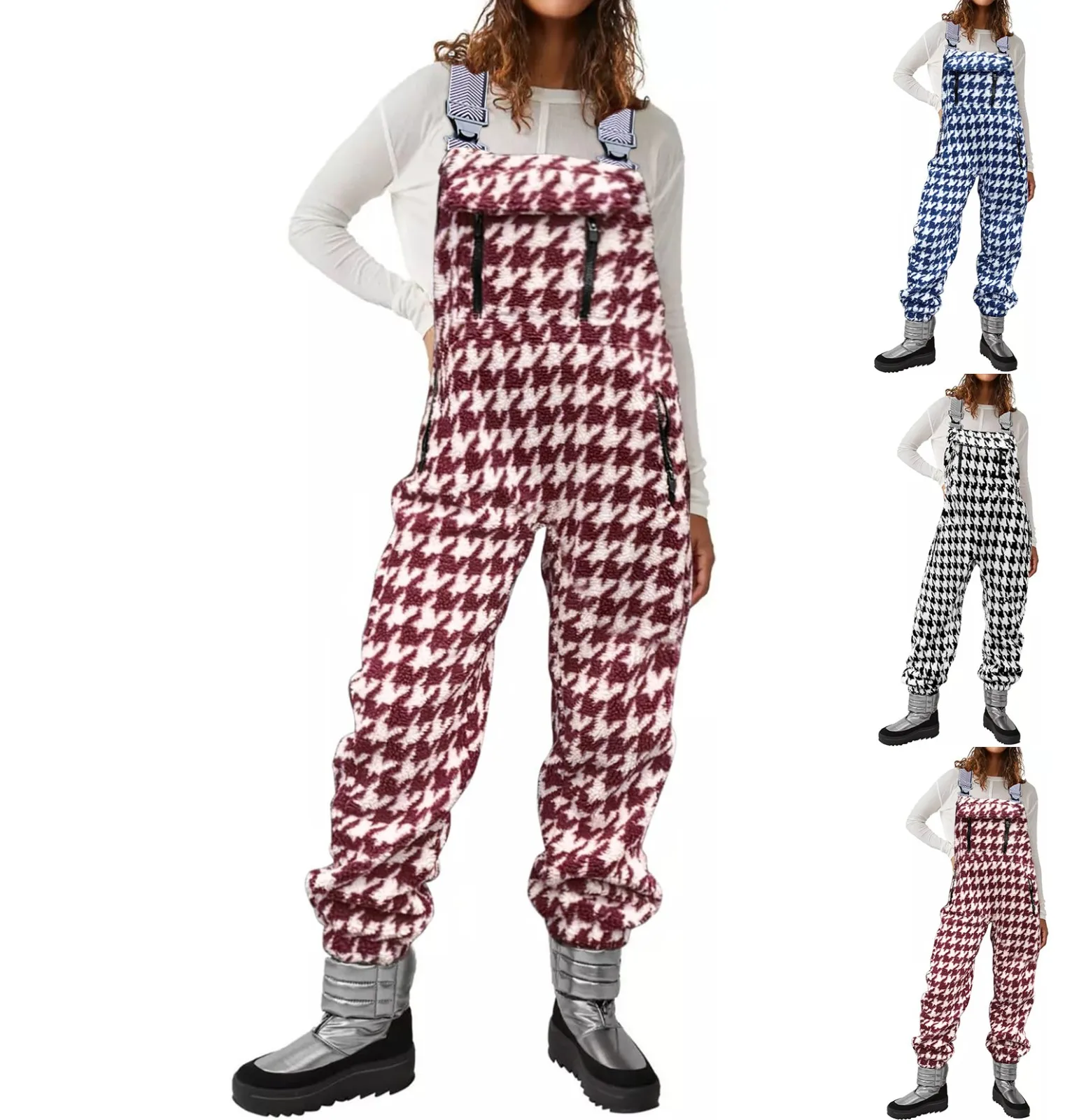 Womens Autumn New Jumpsuits Trend Fashion Printed High Waist Overalls Style Jumpsuits Soft Comfortable All-Match Bib Jumpsuits