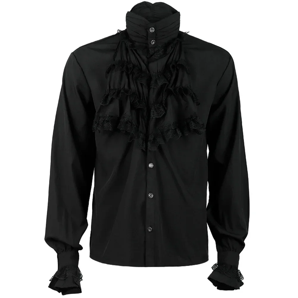 2025 New Mens Shirt Vampire Victorian Renaissance Gothic Ruffled Medieval Blouse Tops Party Shirts Fashion Cosplay Costumes