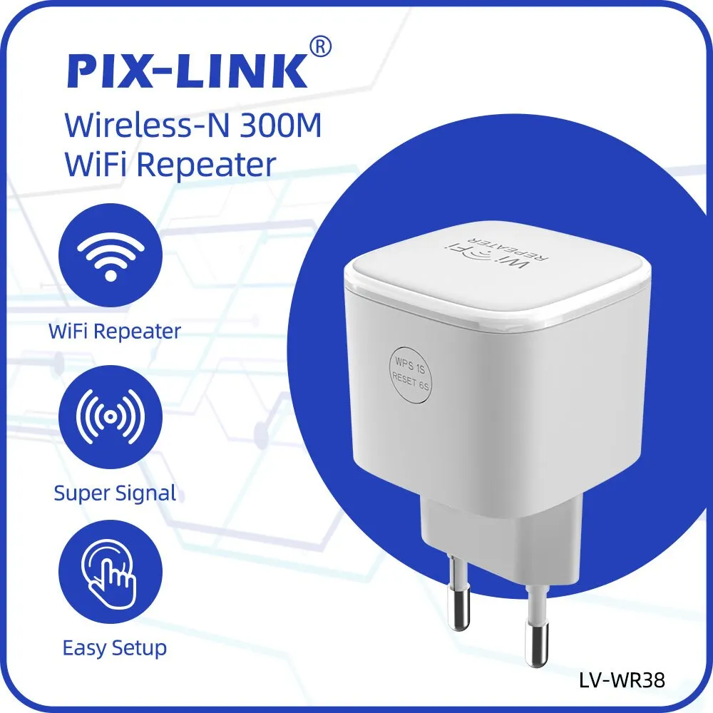 PIX-LINK-Répéteur WiFi WR38 sans fil, 300Mbps, extension de portée, port Ethernet unique stable, fonction d'annonce