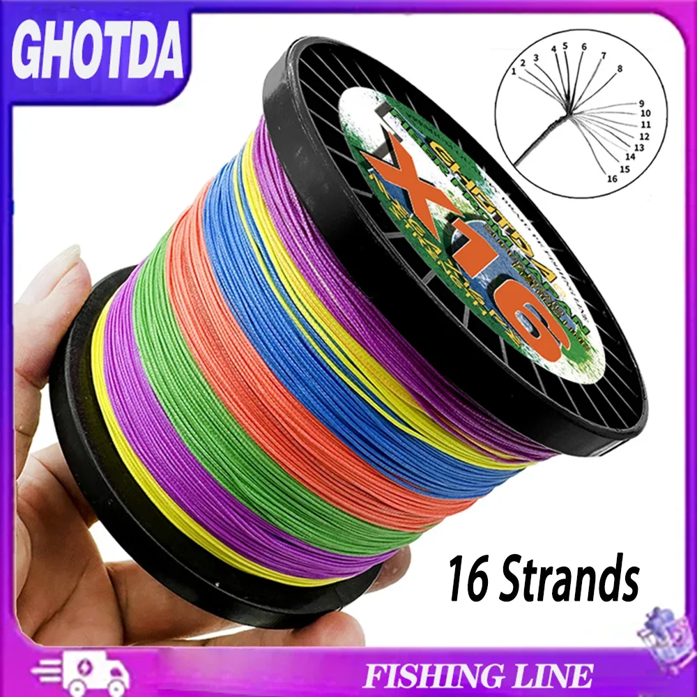 

16 Strands PE Braid Fishing Line Super Strong HollowCore Line 25 40 80 100 125 140 161 200LBS 1000M Multifilament 0.16mm-0.8mm