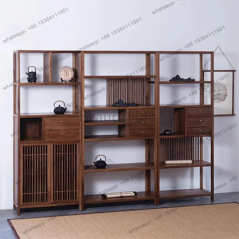 Factory Direct Sales Walnut Solid Wood Storage Bogu Frame Duobao Pavilion Storage Cabinet Mortise and tenon process