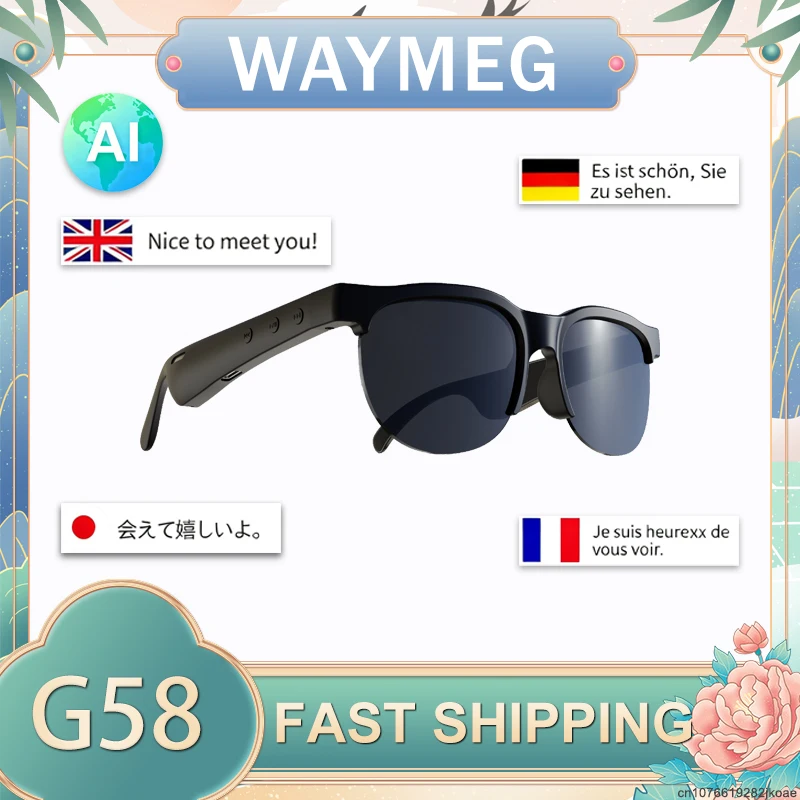 G58 Smart Glasses AI Intelligent Real Time Translation Bluetooth 5.4 Sunglasses Outdoor Tourism Earphones Call Music Eyeglasses