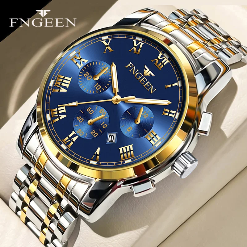 FNGEEN Business Men Watches Top Brand Luxury Waterproof Date Clock Male Steel Strap Fashion Quartz Watch Sports Wrist Watch Men