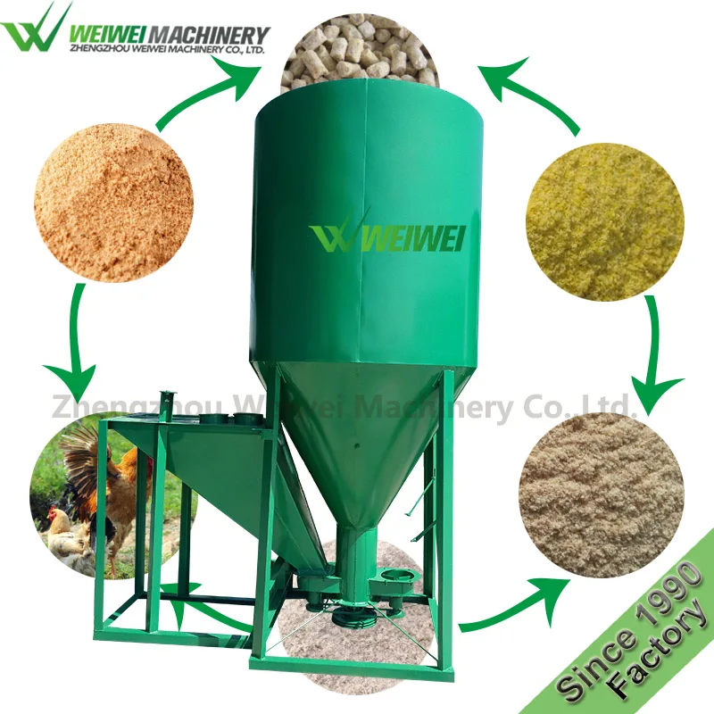 Weiwei 1000-2000kg/h Vertical Mixer Feed Hammer Mills Fodder Grinder Wheat Cob Soybean Grinding and Mixing Machine