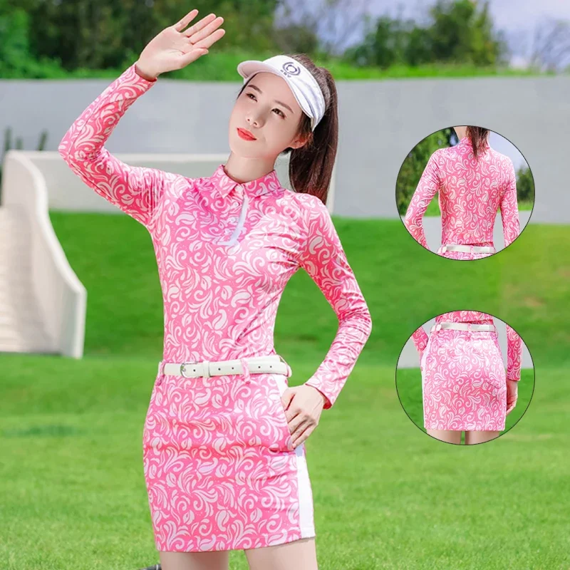 SSV Damskie topy golfowe z długim rękawem Drukuj Golf Lady T-shirt Sportowe krótkie spódnice Koreańska wąska spódnica ołówkowa A-line Elegancka odzież sportowa