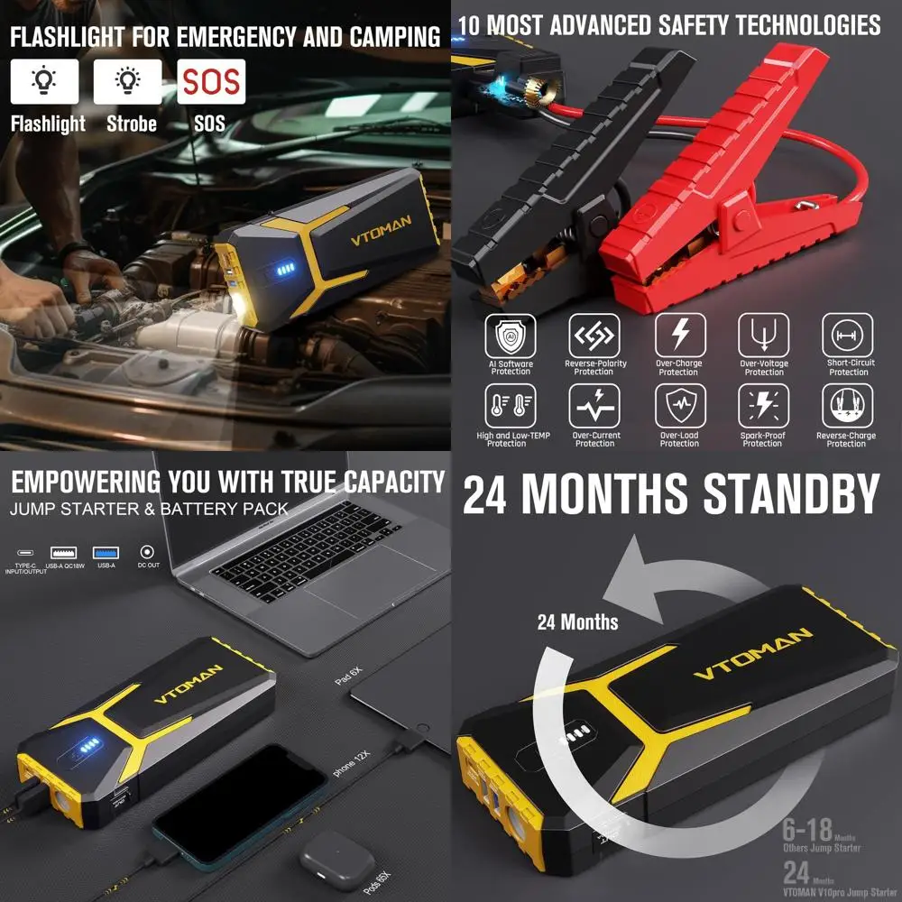 

V10 Pro 4500A Jump Starter, Portable Car Starter (All Gas, 10.0L Diesel Engine) 12V Lithium Jump Box, Battery Booster Power Pack