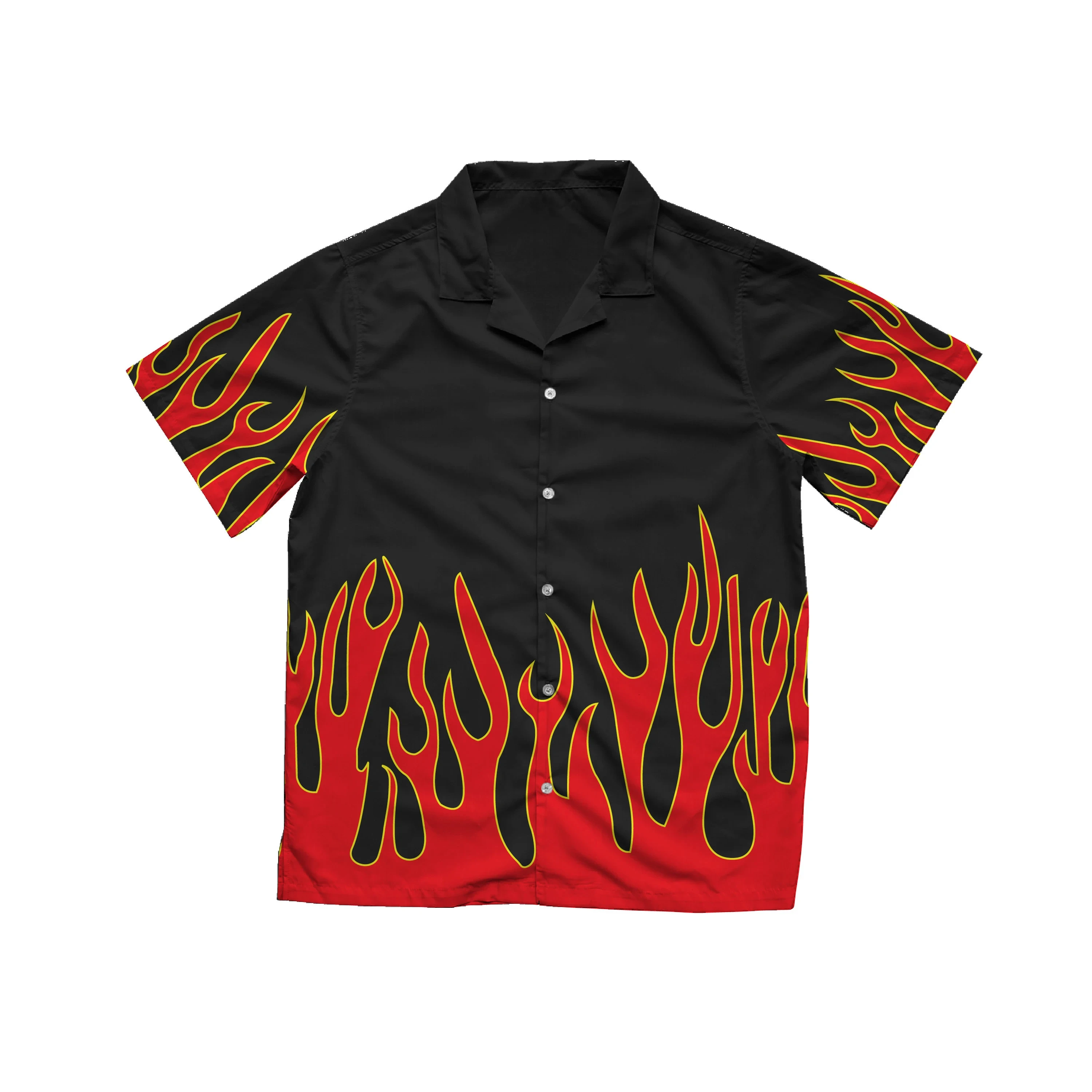 

Red Flame Hawaiian Shirt in Black Button-Up Shirts Popular Streetwear Style Retro Fashion Casual Short Sleeve Male Clothing Tops