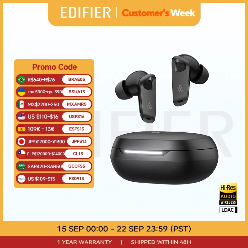 

Edifier NeoBuds Pro 3 TWS Bluetooth Earbuds Hi-Res ANC Wireless Earphone -50dB Adaptive Noise Cancelling LDAC LHDC Spatial Audio