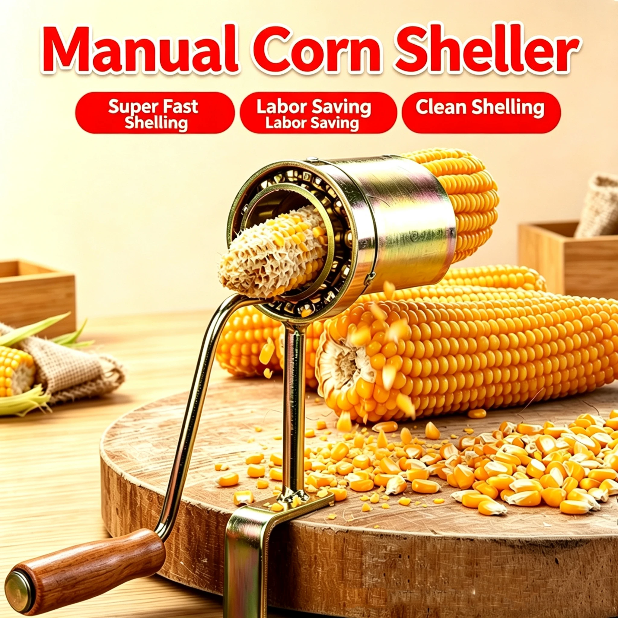 Manual Hand Crank Corn Sheller- Adjustable Corn Peeler Stripper Thresher, Fast Clean Tool for Dry Corncobs Home Use Labor Saving