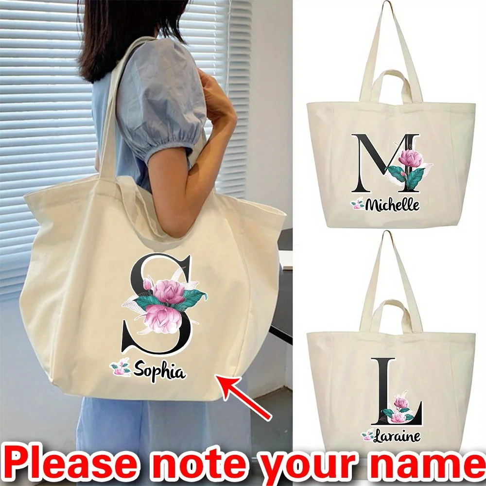 

Personalized Customized Handbag Shoulder Bag Women's Handbag Large Capacity Black Letter Shopping Bag Travel Storage Bag