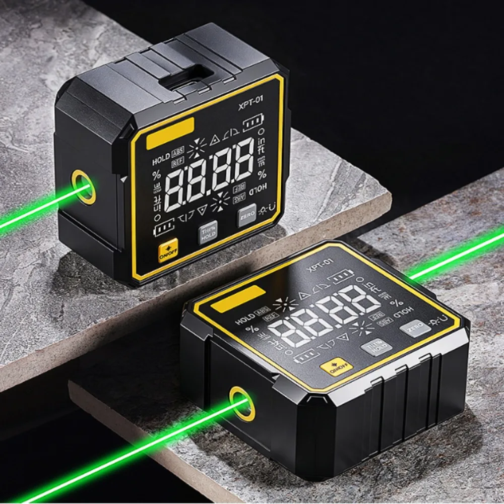 Dual Laser Cross Line Digital Inclinometer Four Side Magnetic Digital Display Laser Inclinometer Energy Save Data Lock