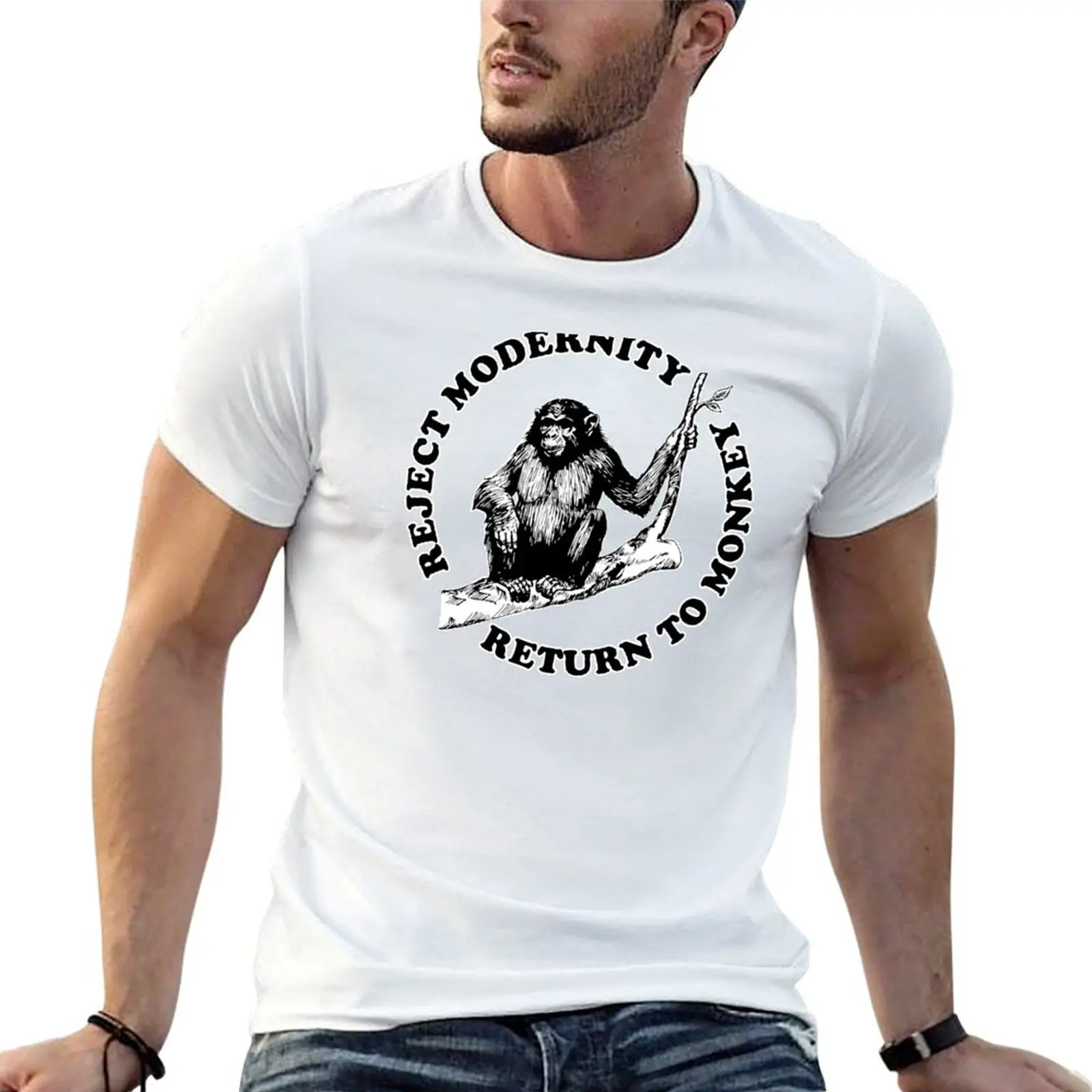 Reject Modernity Return to Monkey, monke meme, anprim gang, T-Shirt Big Size Simple T-Shirt