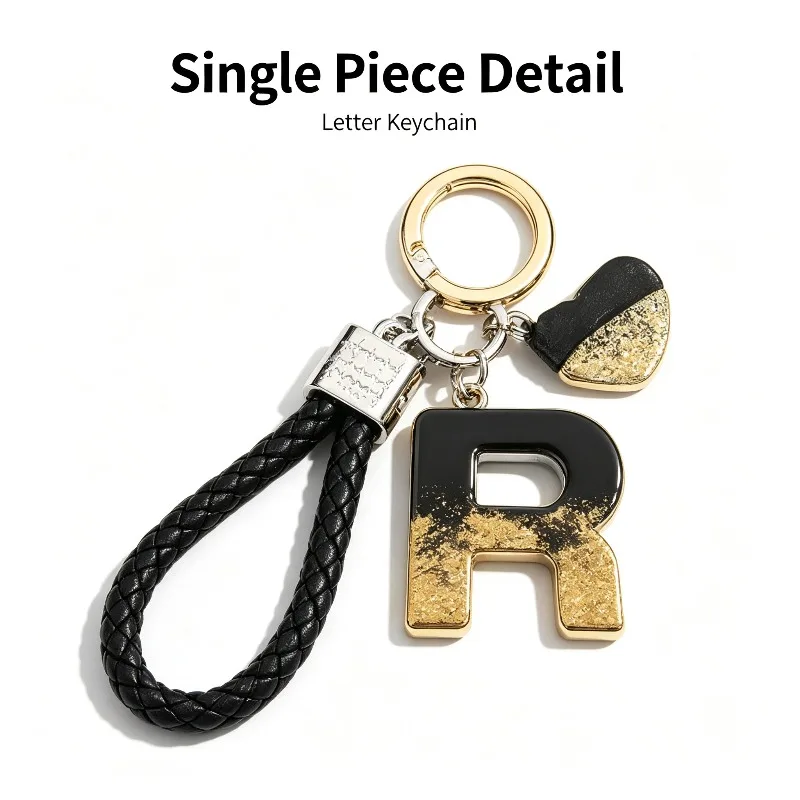 Resin Letter‑Themed Car Bag Pendant Keychain, Men's and Women's Leather Rope Key Accessories