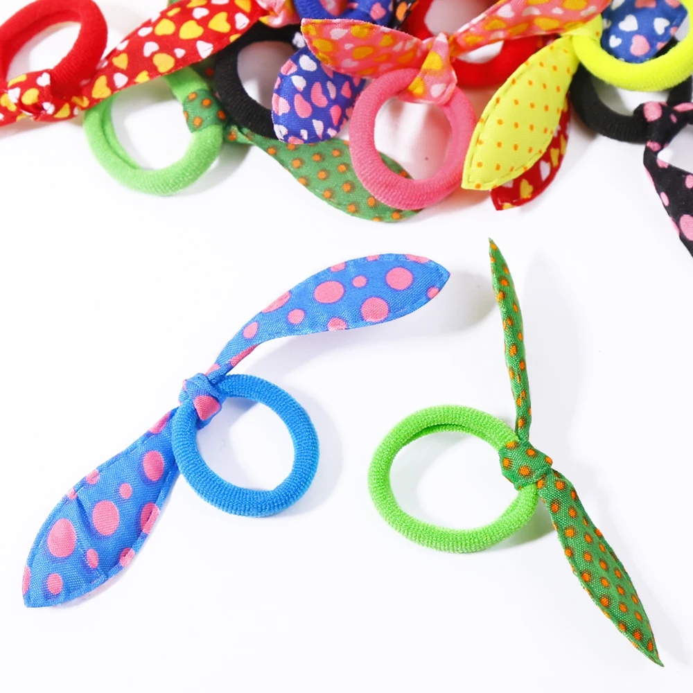 50PCS/Bag Elastic Hair Tie Mix Color Nylon Hairband Kids Children Rabbit Ear Girls Cute Rubber band Hair Accessories Ornaments