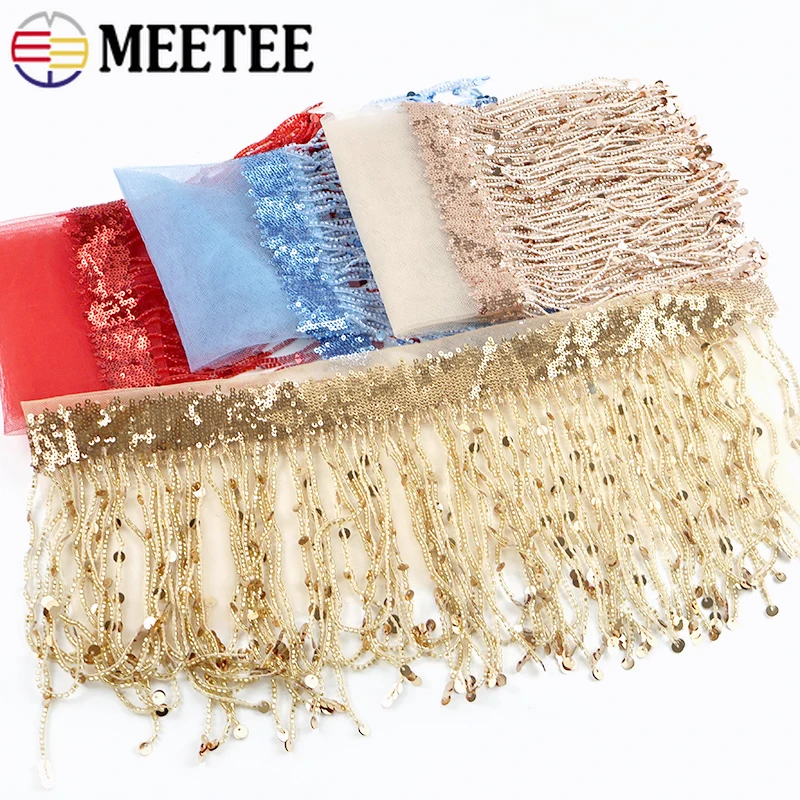 

1Meter 20cm Sequins Beaded Tassel Fringe Wedding Dresses Lace Trim Clothes Decorative Trimmings Ribbon DIY Sewing Accessories