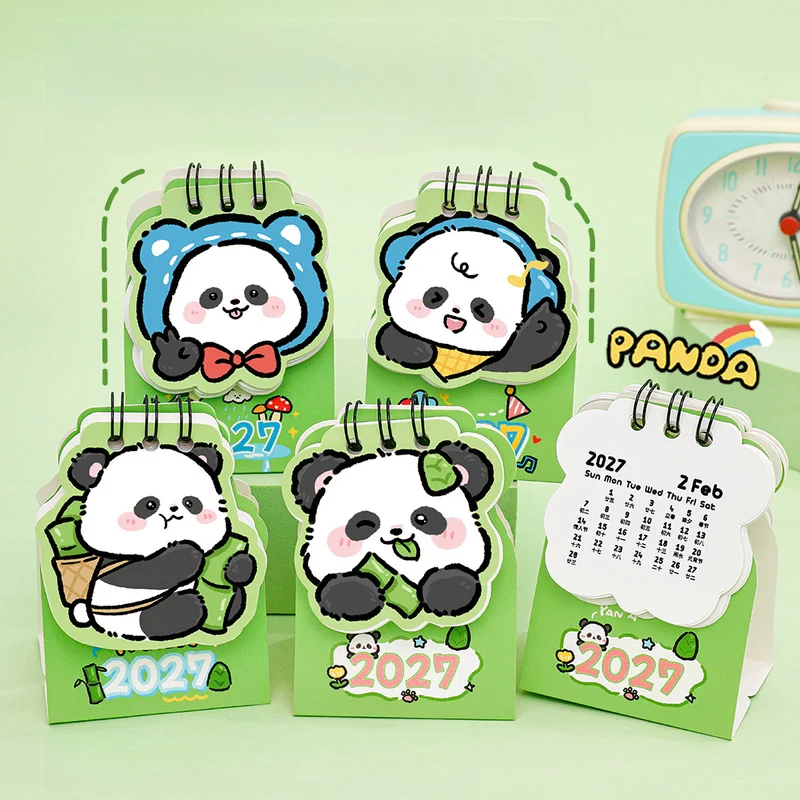 4Pcs Cute Panda Mini Desk Calendar Jun 2026‑Dec 2027 Spiral‑Bound Desktop Planner Random Pattern
