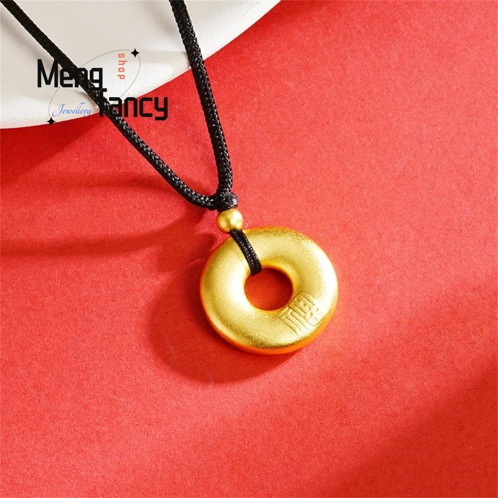 Sand Gold Blessing Character Ruyi Circle Ring Necklace Women's Retro Temperament Simple Chinese Style Pendant Fashion Jewelry