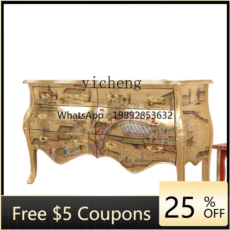 

WW gold foil painted solid wood entry foyer decorative furniture porch cabinet display