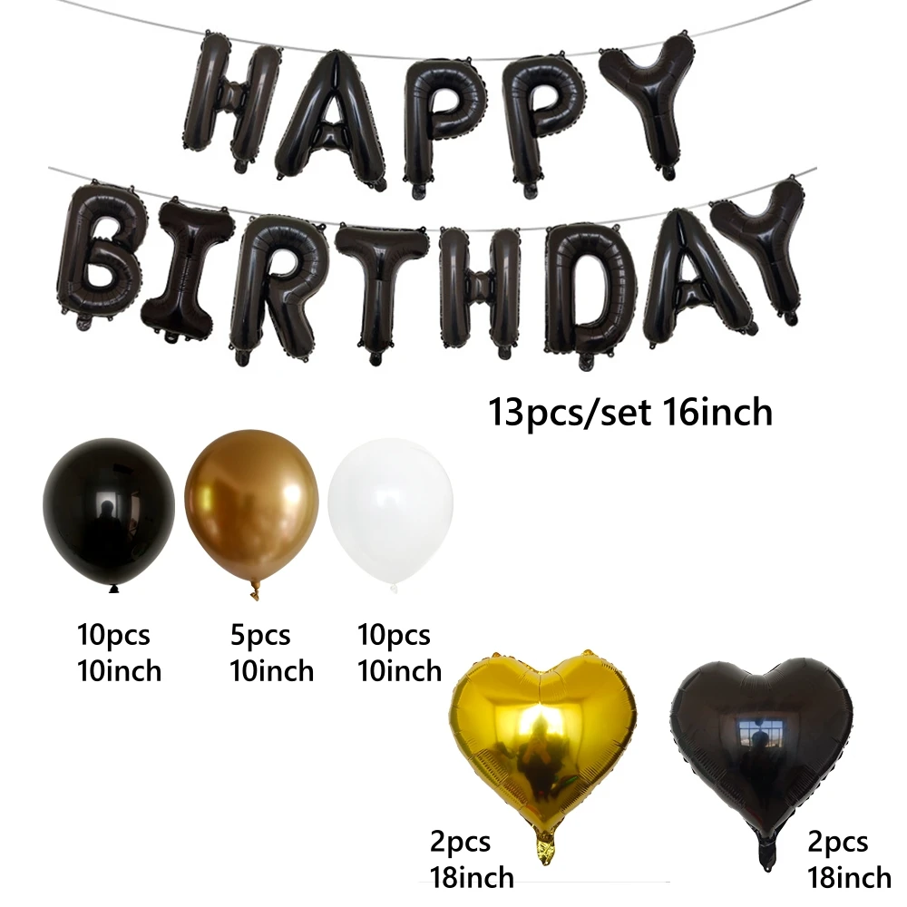 42-teiliges schwarzes und goldenes Geburtstagsbrief-Ballon-Set, Liebesherz-Luftballons, Geburtstagsfeier, Partyszene, Dekorationen, Glücklicher Geburtstag – Detail 2