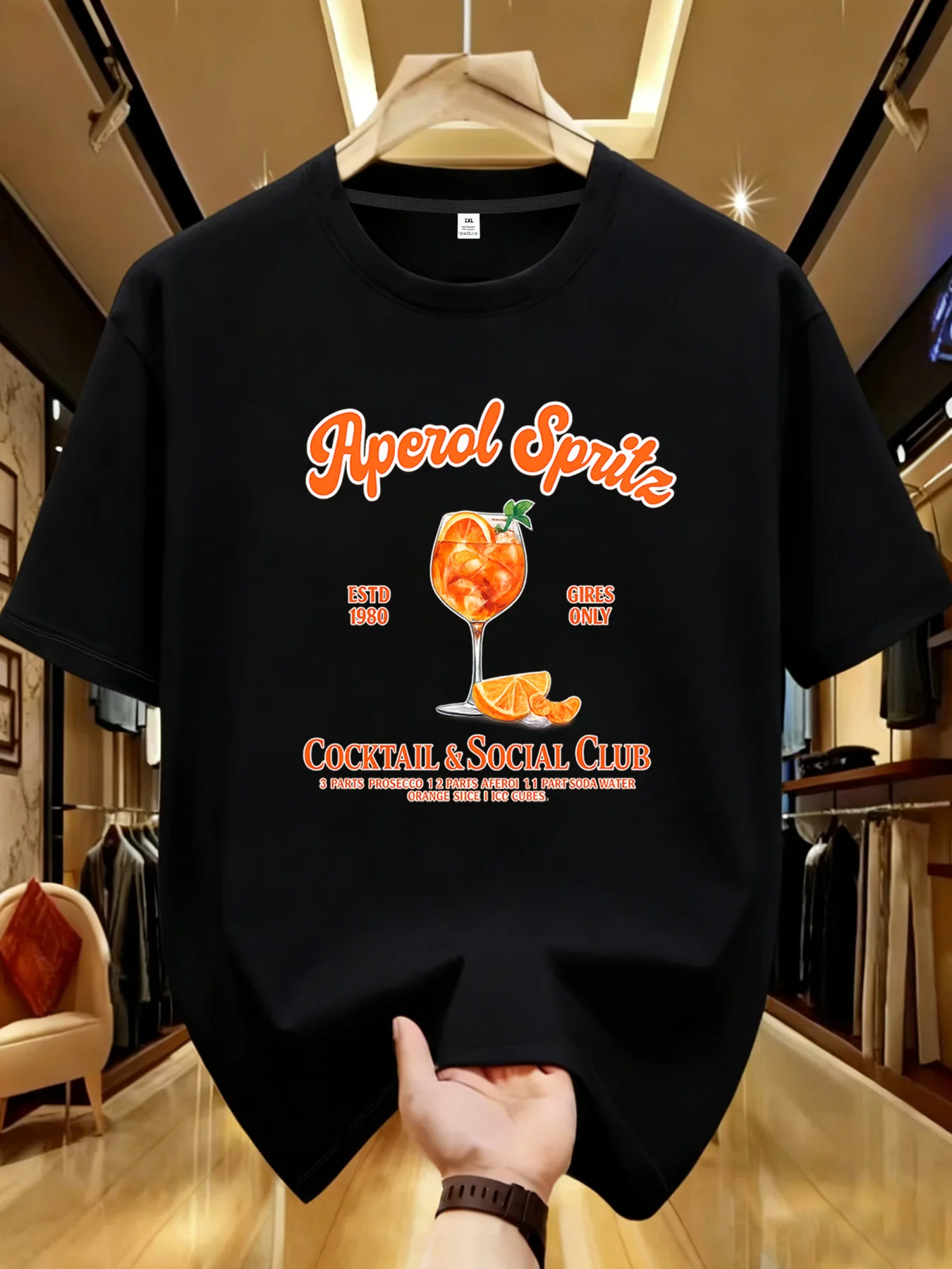 

【YJ00019】Женская футболка больших размеров с круглым вырезом, короткими рукавами, эластичными рукавами до локтя и модными принтами, с изображением апельсинового напитка и букв.