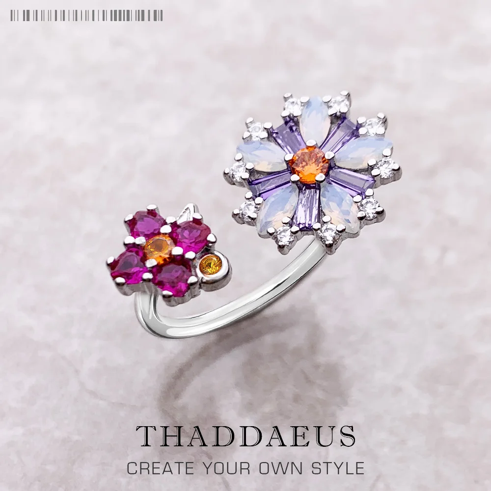 

Ring Flowers Colourful Stones Europe Style Romantic Fine Jewerly For Women Brand New Bohemia Gift In Pure 925 Sterling Silver