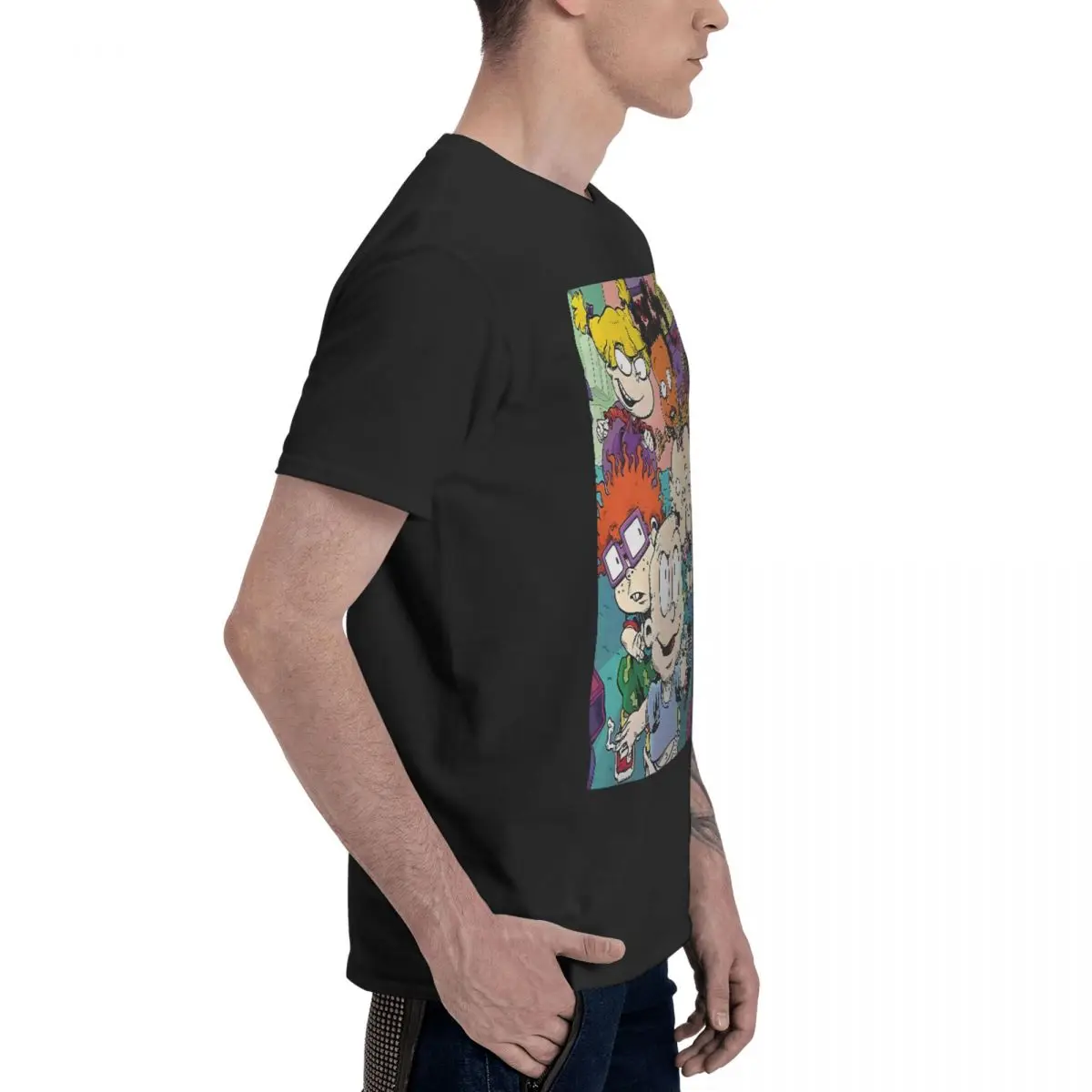 男性用の面白い漫画Tシャツ,綿100%,ラウンドネック,フリル付き,半袖の服,4xl,5xl