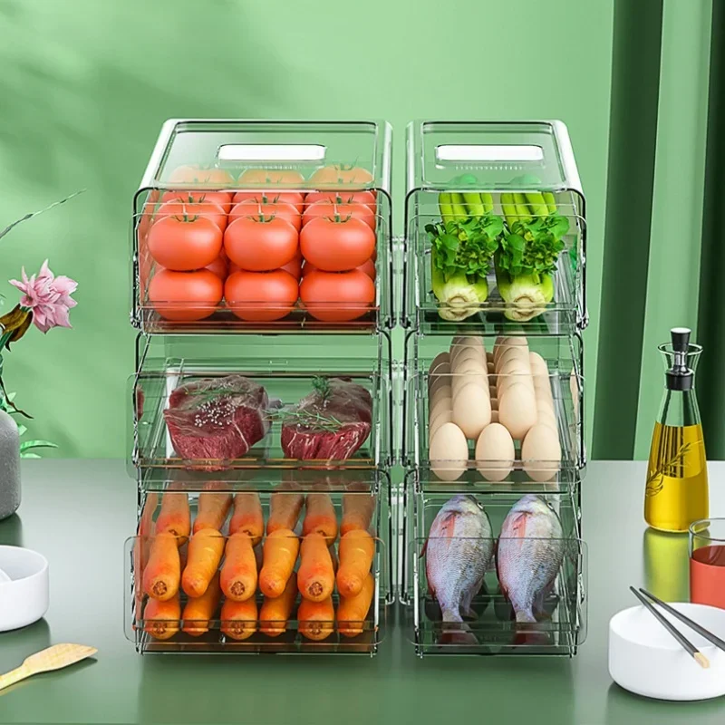 Drawer Type Refrigerator Storage Box Stackable Fridge Organizer Bin Food Fruit And Vegetable Fresh-keeping Box Kitchen Organizer