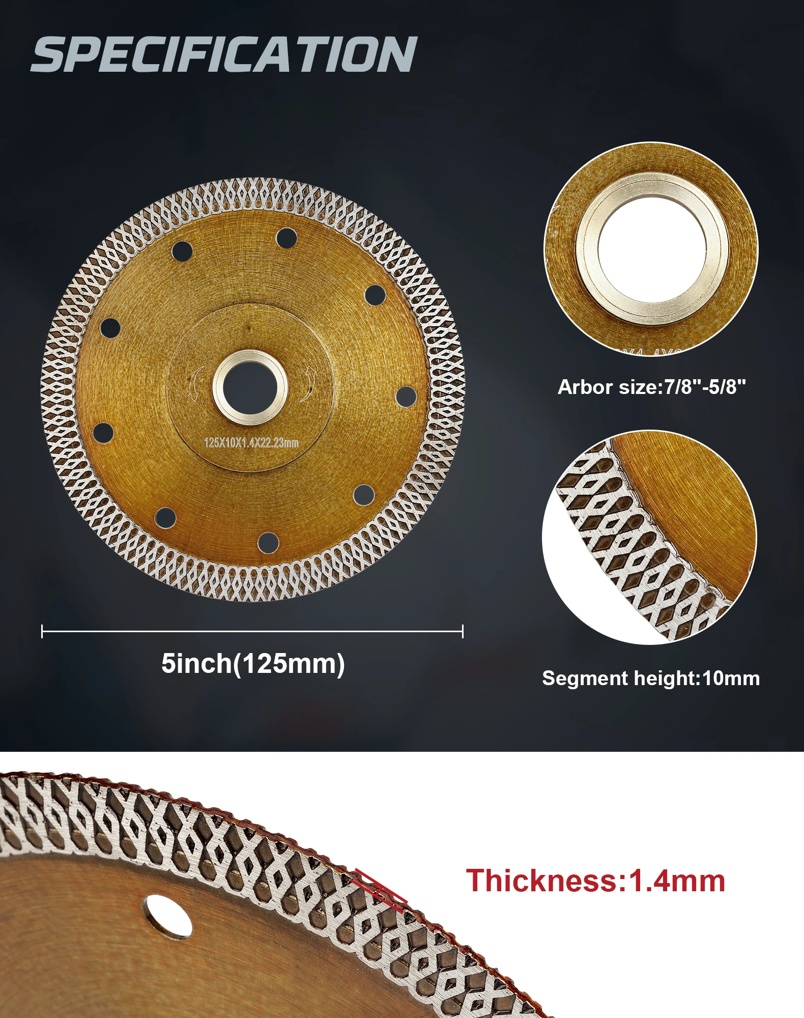 Casaverde 5" 125 mm gesinterde continue rand turbometer diamantsnijmes voor porseleinen tegels en keramiek