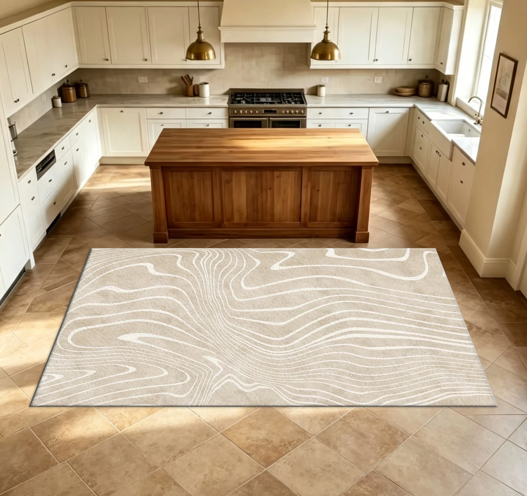 Minimalist Beige Topographic Contour Line Carpet Rug Abstract Wavy Curve Household Area Rug For Living Room