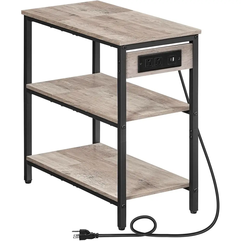 

Торцевой столик зарядной станции, 3-уровневый приставной столик в деревенском стиле, небольшая тумбочка, гостиная, индустриальный стиль, серый и черный