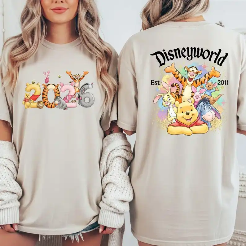 

Новое летнее издание 2026 года, футболка из чистого хлопка с принтом Disney Trip Winnie The Pooh and His Friends для всей семьи, для взрослых и детей