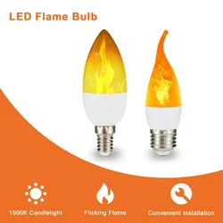 E14 LED Flame Light Bulbs 4 Modes Party LED Flame Effect Light Simulation Fire Lights Bulb Garden Decor Flickering Lamp
