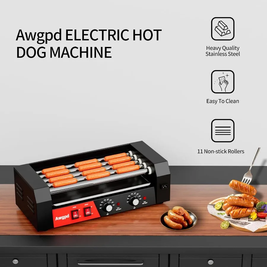 Rullo per hot dog 5 rulli 12 hot dog Capacità 750W Macchina per fornelli per salsicce commerciale in acciaio inossidabile con doppio controllo della temperatura Rem