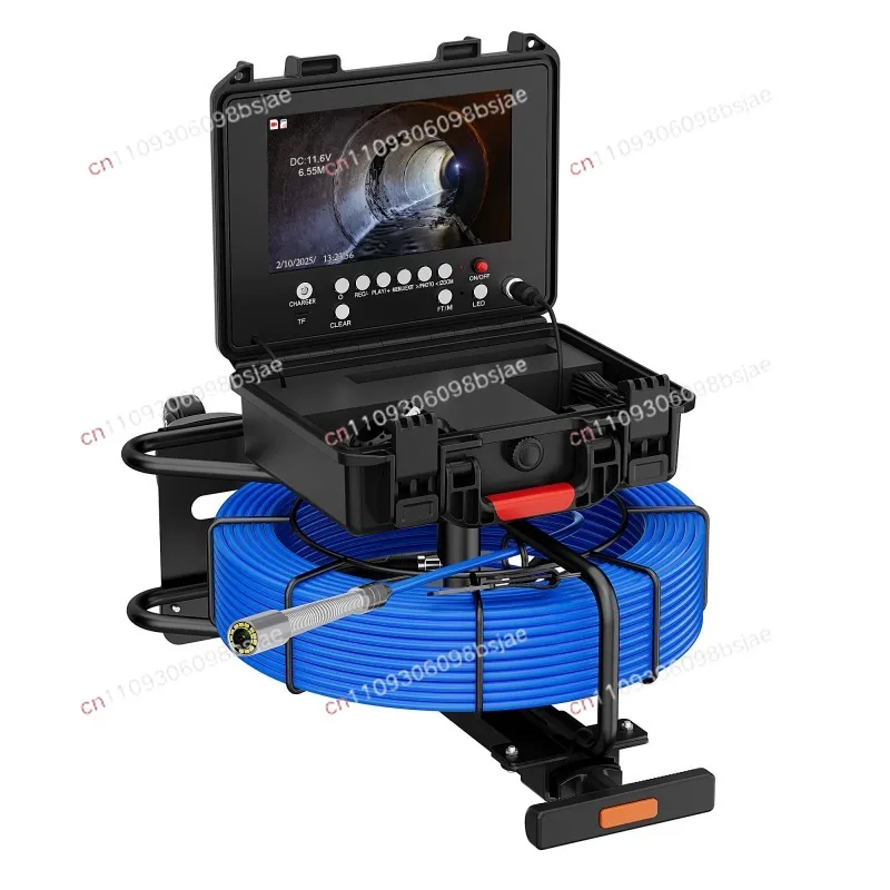 9 Inch High Definition Pipeline Inspection Camera with Trolley Rod Drainage and Sewer Pipeline Video Industrial Perspective