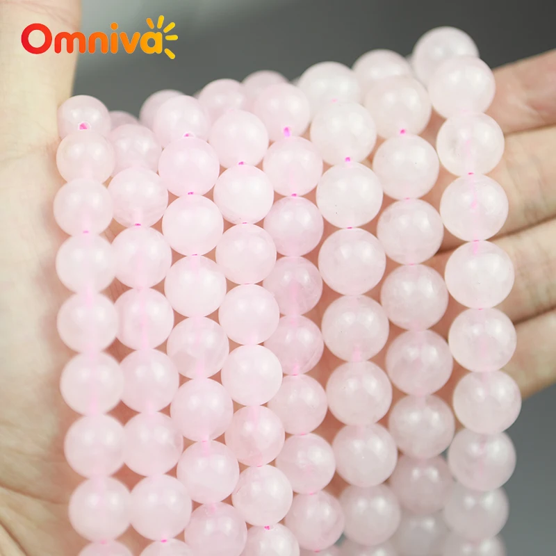 Natural Stone pink quartz Smooth Handstring Beads For Jewelry Making DIY Accessories Bracelets 15'' Wholesales 4/6/8/10/12/14MM