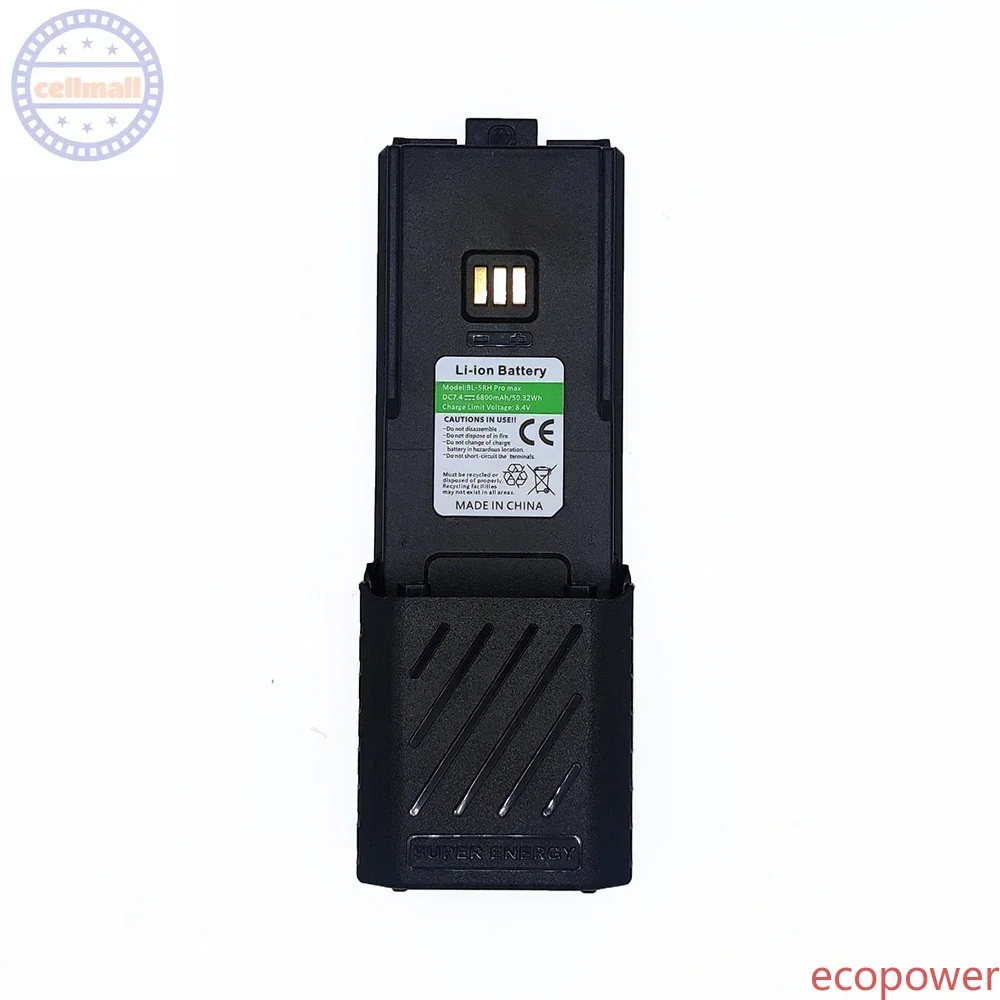 6800mAh Brand New Replacement Battery BL-5RH Pro Max for Baofeng UV-5RH UV5RM BF-K5Plus With Type-C Charging and Desktop Charger