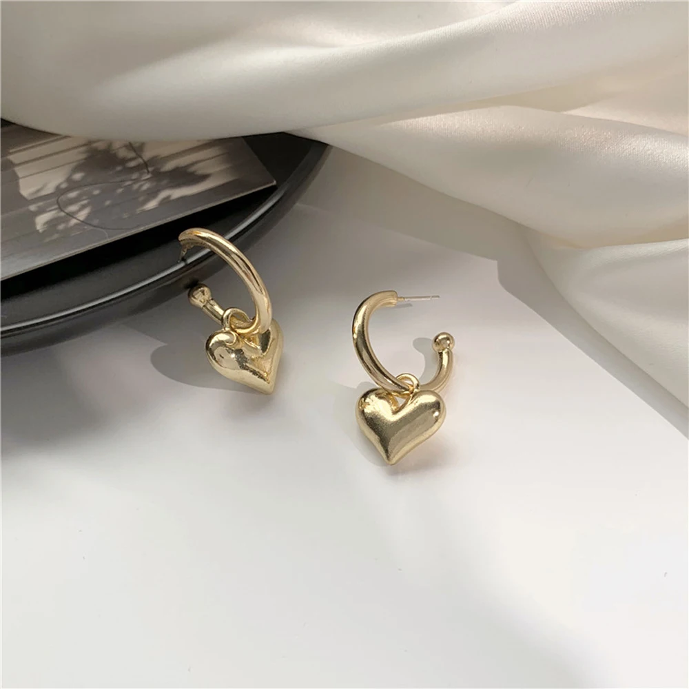 Love Heart Earrings For Women Sweet Adorable Gold Silver Color Piercing Ladies Drop Earring Girls Jewelry