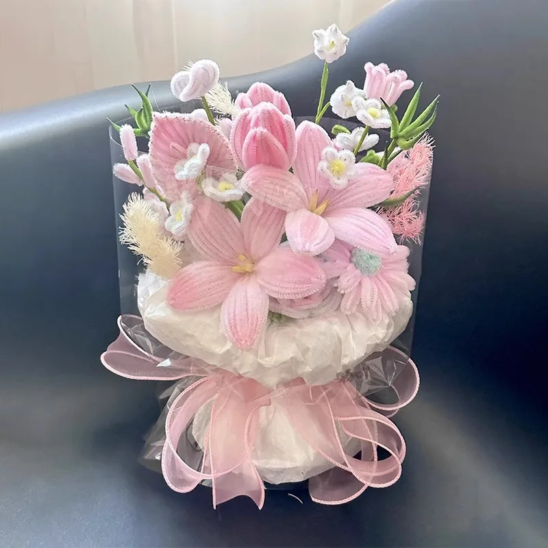 Kit de Manualidades con Flores - Suministros de Manualidades con Limpiapipas para Adultos, Juego de Tallos de Chenilla a Granel, Perfecto para Ramos de Boda B