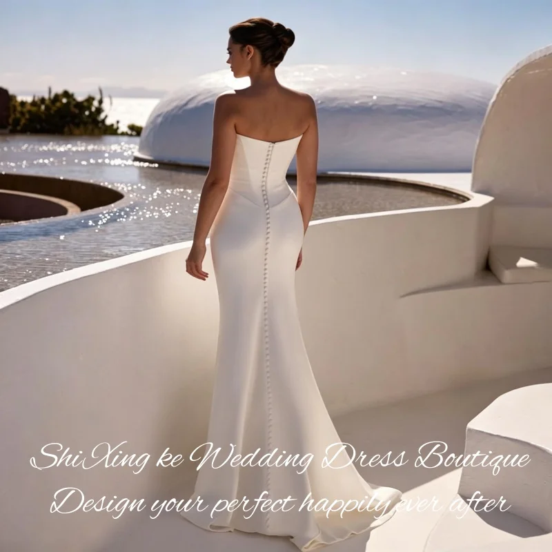 High Fashion Fitted Corset Bridal Gown Strapless Draped Satin Mermaid Court Train Vestidos De Novia Customized