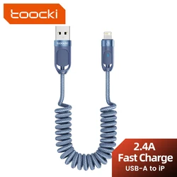 Toocki USB Cable for iPhone X XR AirPods 2.4A Fast Charging Charger Spring-Braided iP Cable for iPhone 14 Pro LED Lighting Cord
