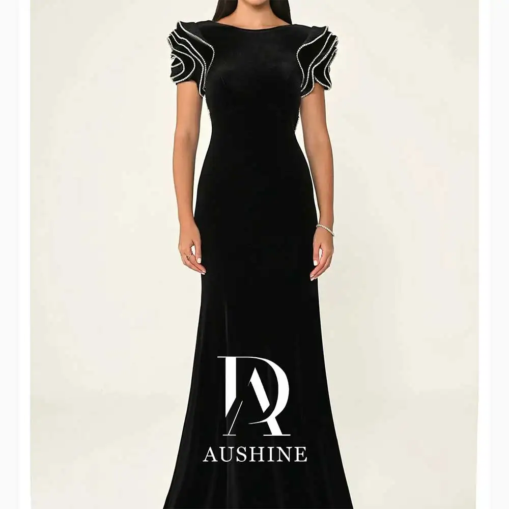 

Aushine Customized Birthday Evening Dress Floor Length Short Sleeves Summer Elegant Wedding Party Gowns For Women Arab 2024