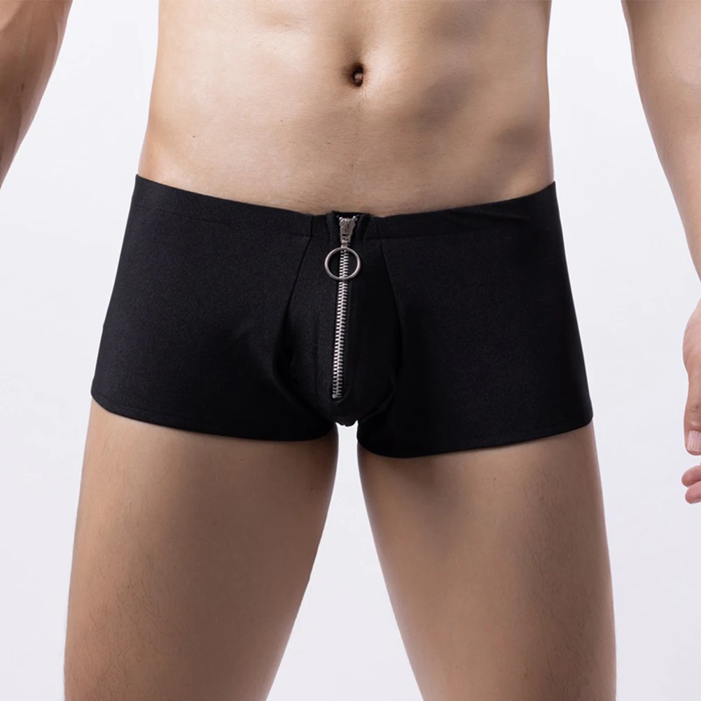 Zip Open Crotch Mens Underpants Trunks Sexy Comfortable Soft Boxers Briefs Bulge Underwear Removeable Pouch Erotic Male Lingerie